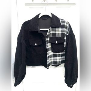 Shein Black Velvet Flannel Cropped Jacket Dual Color